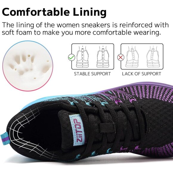 Brand New Women Black Purple Mesh Running Air Cushion Walking Tennis Shoes - Picture 4 of 7